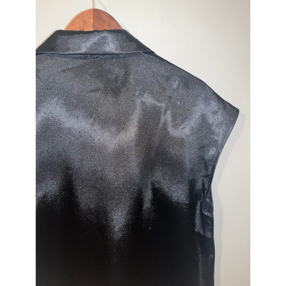 EXPRESS Black Satin Sleeveless Collared Button Up Shirt Top Women's Size Medium - Picture 7 of 8